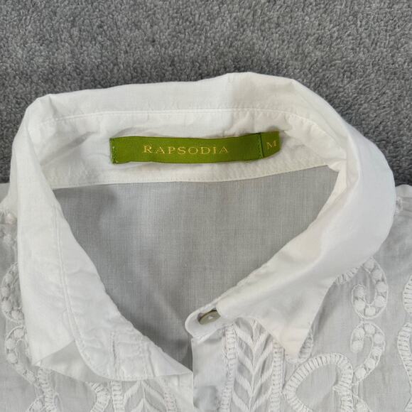 Rapsodia White Embroidered Button Down Blouse Women's Medium Cotton Long Sleeve - Picture 5 of 11